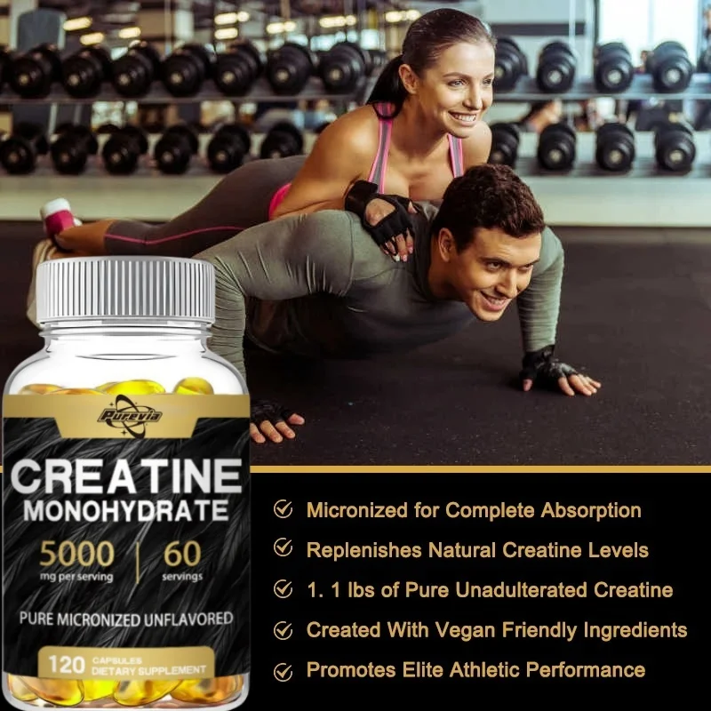 Monohidratato di creatina micronizzata 5.000 mg 120 capsule non GMO |   Senza glutine