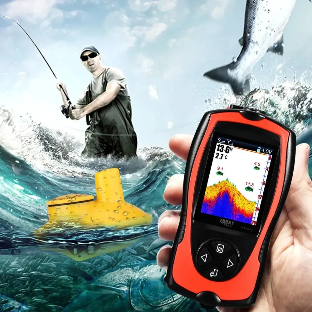 LUCKY FF1108-1CW 100m wireless operating range Wireless Sonar Color Fishfinder 90 degrees Sonar Coverage Echo Sounder