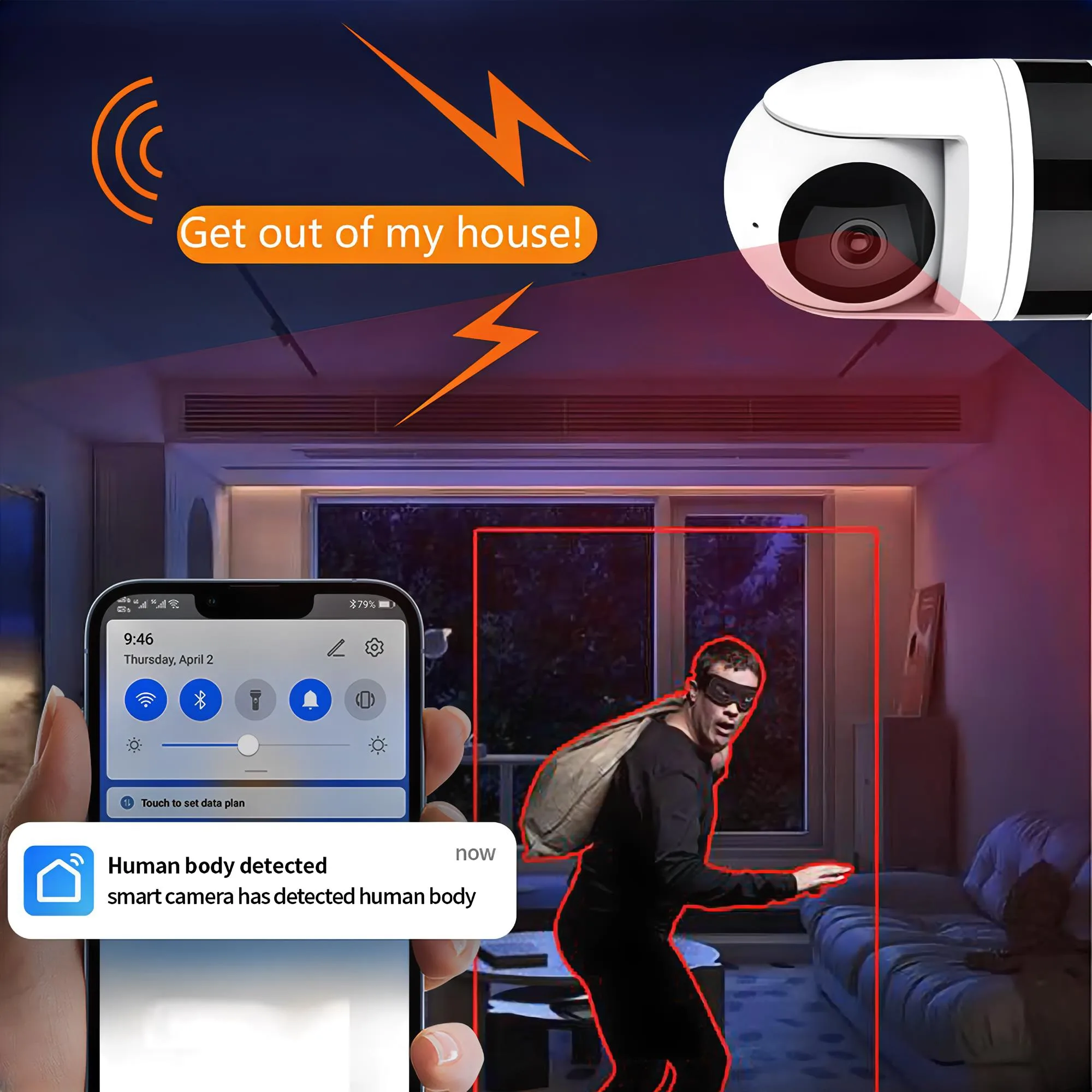 4MP 2K WiFi Baby Monitor Security Camera, 355° PTZ Auto Tracking, IR Night Vision, Two-Way Audio Indoor IP Cam Tuya APP Control
