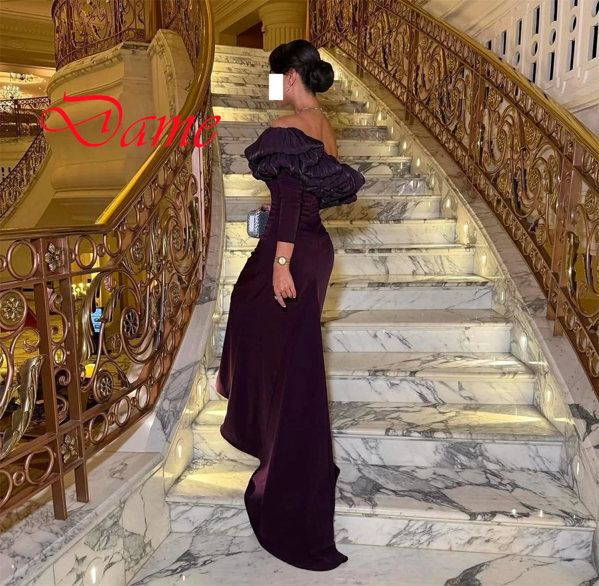 Customized Exquisite Purple Jersey Evening Dress Delicate Strapless Off the Shoulder Long Sleeves Zipper Back Homecoming Dress