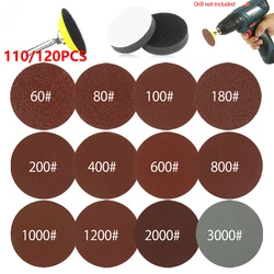 110/120Pcs Sanding Disc 2 Inch Round Sanding Sheet Sanding Pads Paper Drill Grinder Rotary Tools 60-3000 Grit for Metal WoodWork