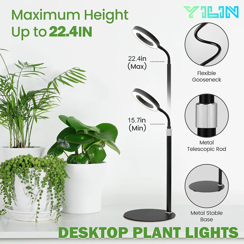 

Upgrade Desktop LED Plant Grow Light with Pedestal Auto Timer 16cm/6.3inch Ring Dimmable Full Spectrum GrowLamp For Indoor Plant