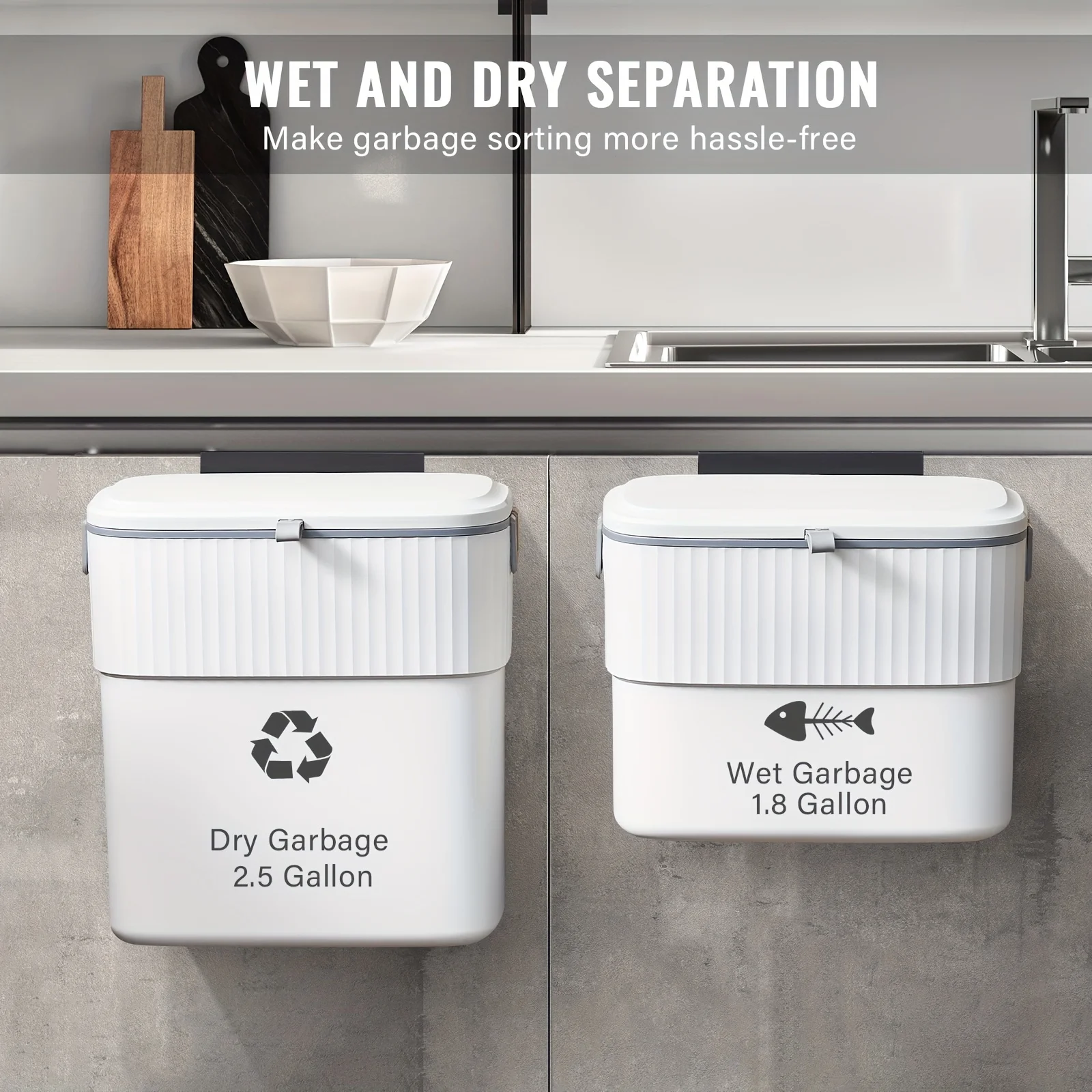 Küchenkompostbehälter mit Deckel – hängender Mülleimer unter der Spüle – an der Wand montierter Mülleimer – kleiner Mülleimer auf der Arbeitsplatte