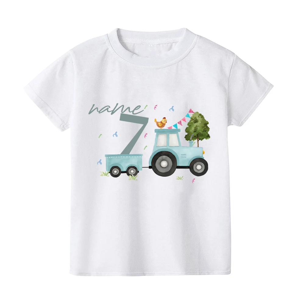 Personalized Birthday Child Boy Girl Tractor Farm Farm Animals Printed Birthday Shirts Summer Short Sleeve Children\'s T-shirt