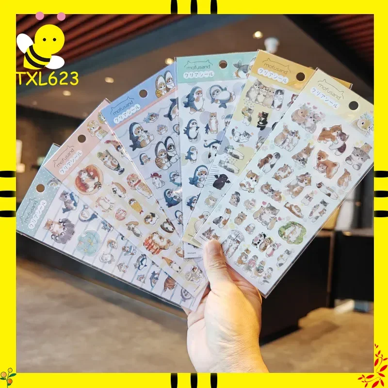 6/60 Piezas de Adhesivos Transparentes Impermeables de PVC con Diseño de Mofusand Japonés, Adhesivos Decorativos para Carcasas de Teléfono Móvil, Adhesivos para Manualidades Infantiles