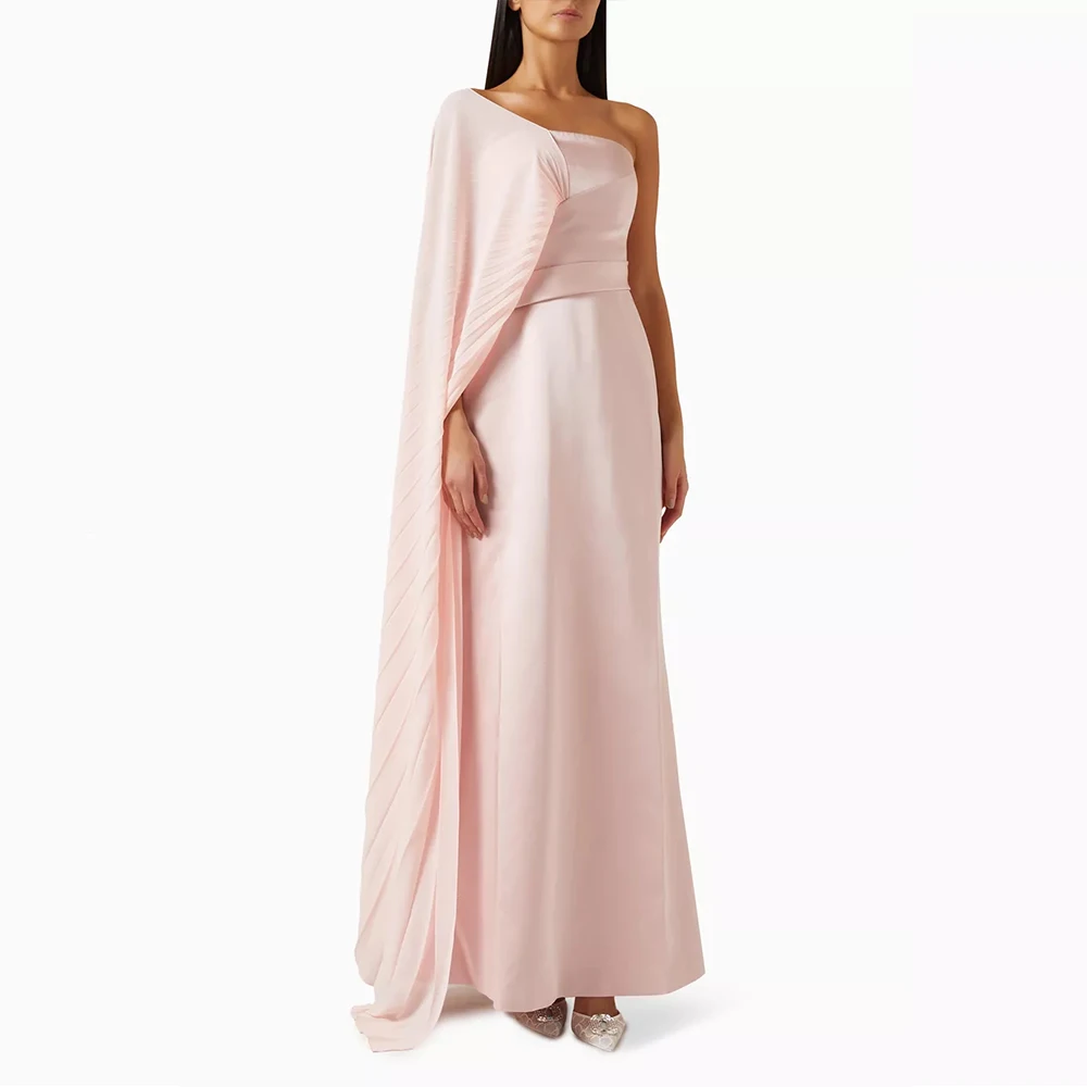 

A Line Evening Dresses with One Shoulder Cape Women Strapless Floor Length Formal Dress for Wedding Party Maxi Elegant Prom Gown