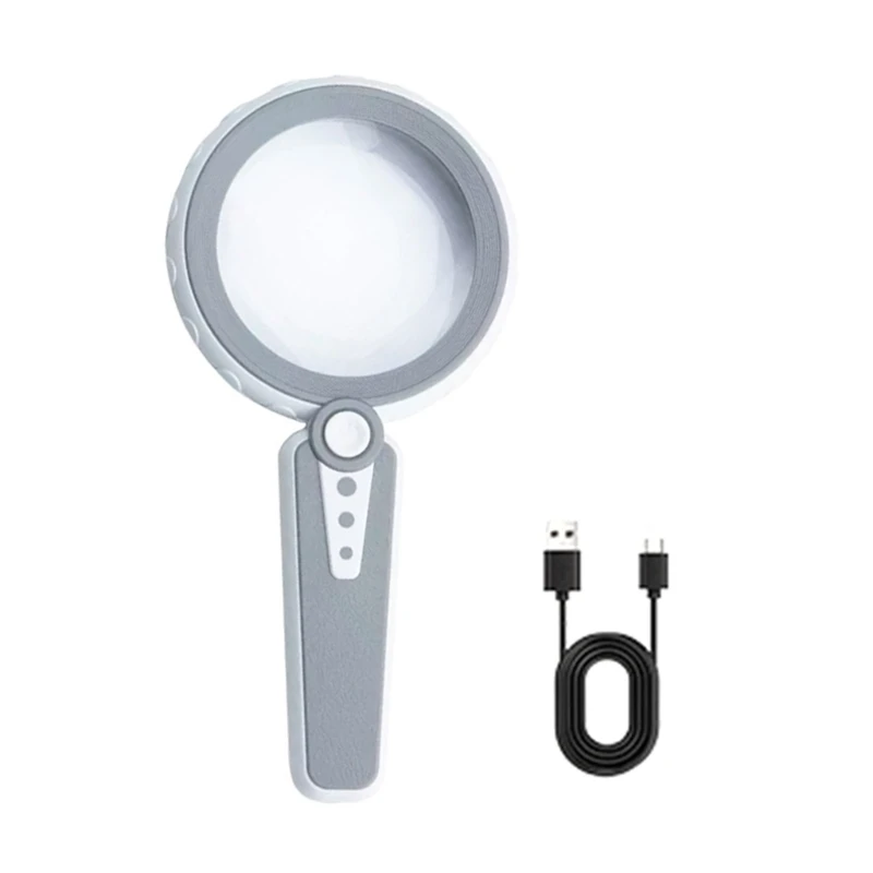 

Portable High Magnification Glass with LED Light Rechargeable Handheld Magnifier Dropship