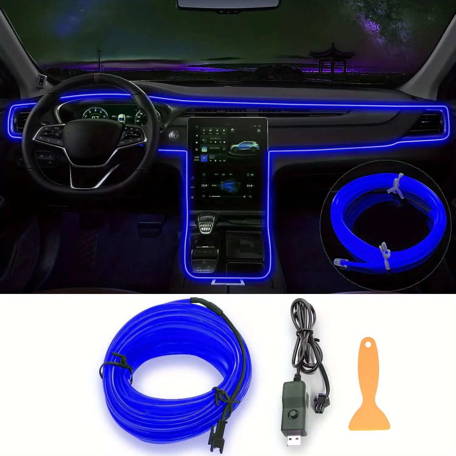 

Новые светодиодные ленты 3M для интерьера автомобиля, USB-комплекты неоновой подсветки с выключателем для декора салона авто, бесшумные автозапчасти