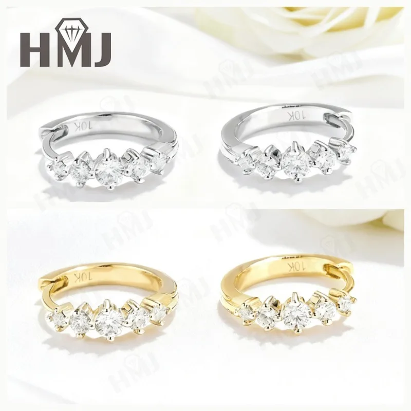 Hoop Earrings D Color Round Moissanite 10k 14k 18k 925 Silver Plated White Yellow Gold Ear Stud Woman Enegament Fishion Daily