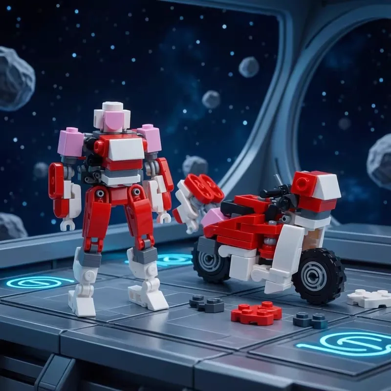 MOC Kreatives Mini-Motorrad Transformierbares Mecha-Bausteinmodell Lehrreiches Montage-Spielzeug für Kinder Geburtstagsdekoration – Detail 1