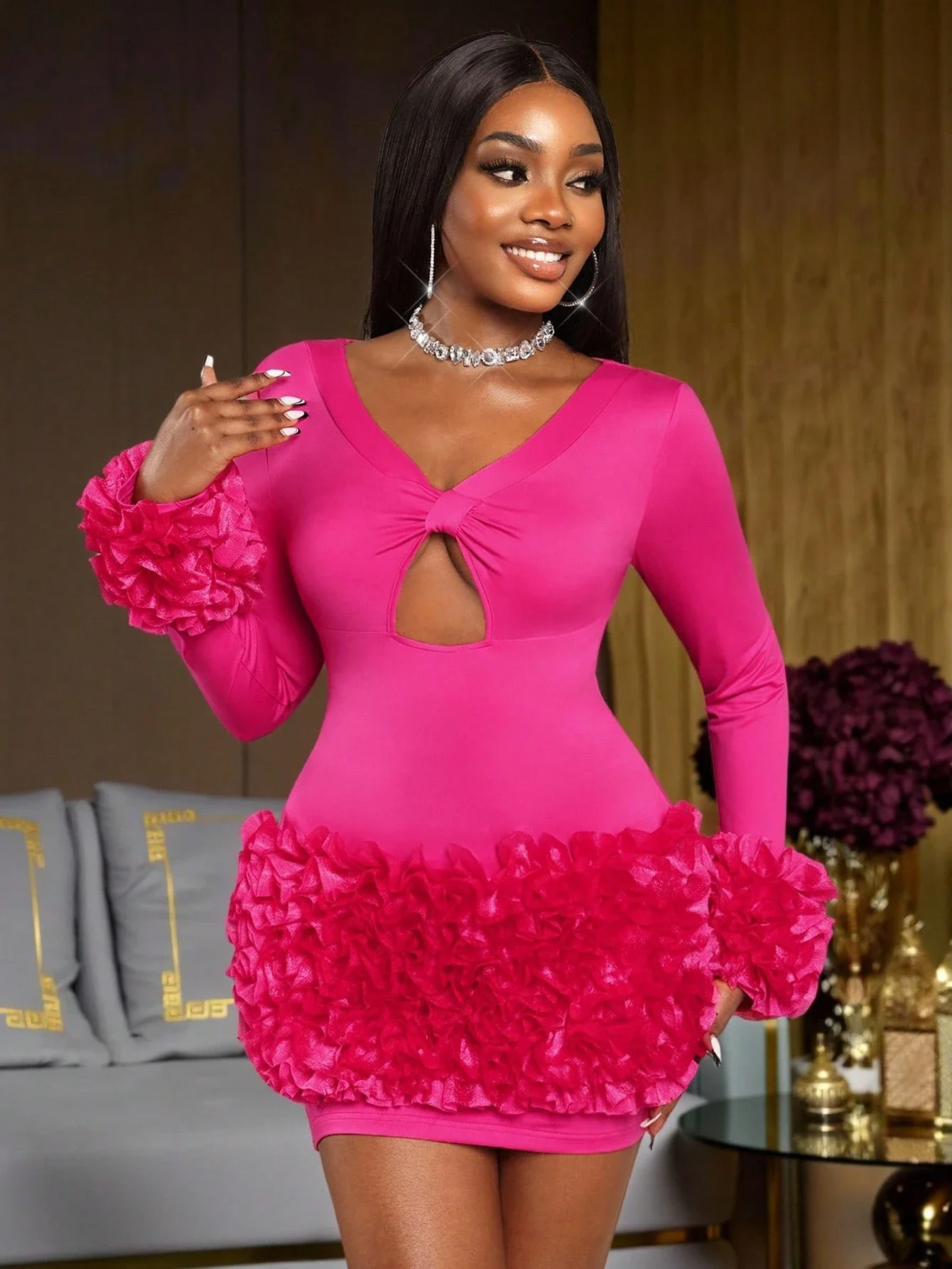 

Элегантное женское платье в пол с цветочным принтом и пышными рукавами для лета