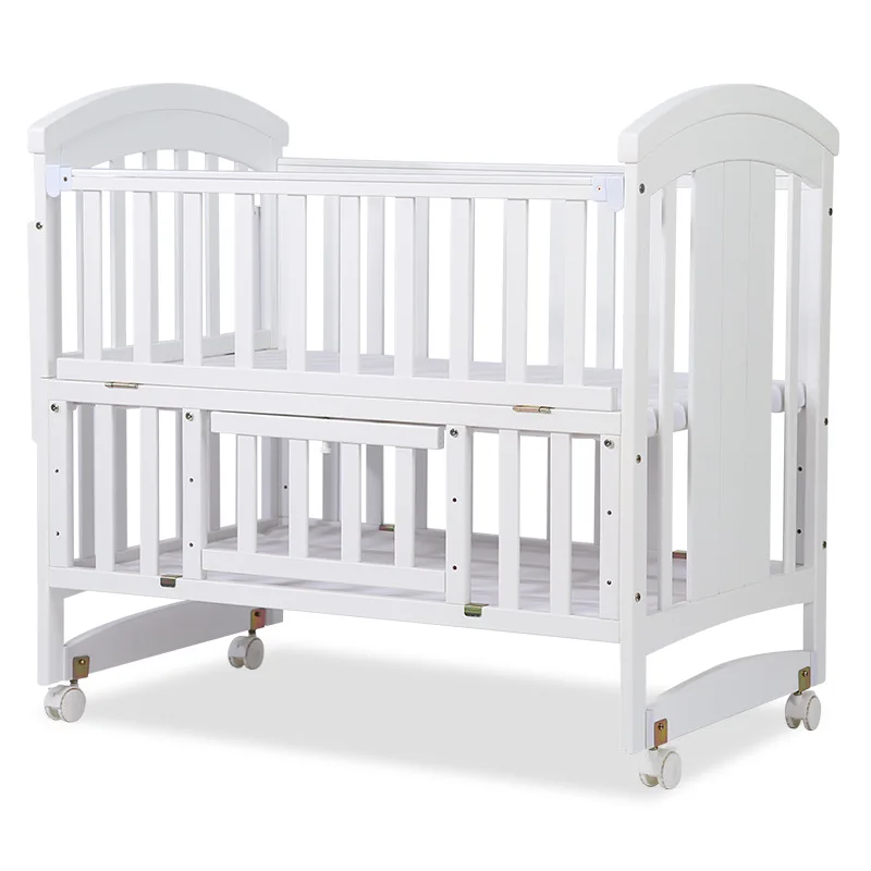 Crib Solid wood paint crib Multifunctional bb Newborn children splicing large bed Cradle storage