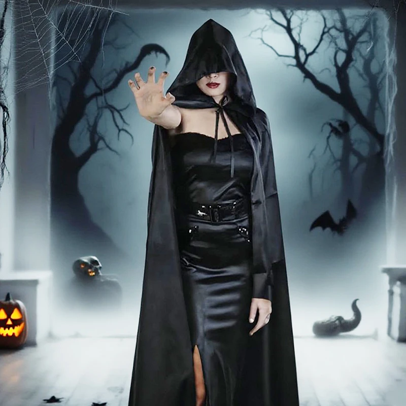 عباءة الهالوين عباءة الموت الأسود الساحرة الشيطان التأثيرية الدعائم زي مصاص الدماء 2025 لوازم تزيين حفلات الهالوين السعيدة #2