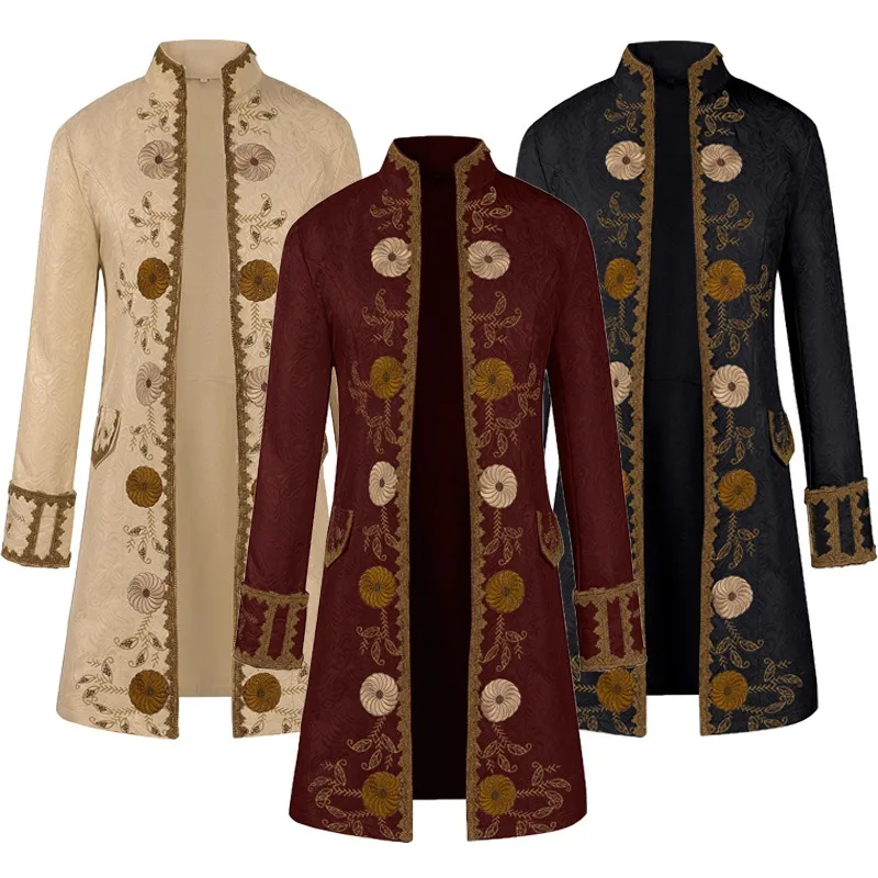 

2025 Новая европейская и американская мужская осенне-зимняя куртка с воротником-стойкой, жаккардовое пальто с вышивкой, паровая ветровка в стиле ретро