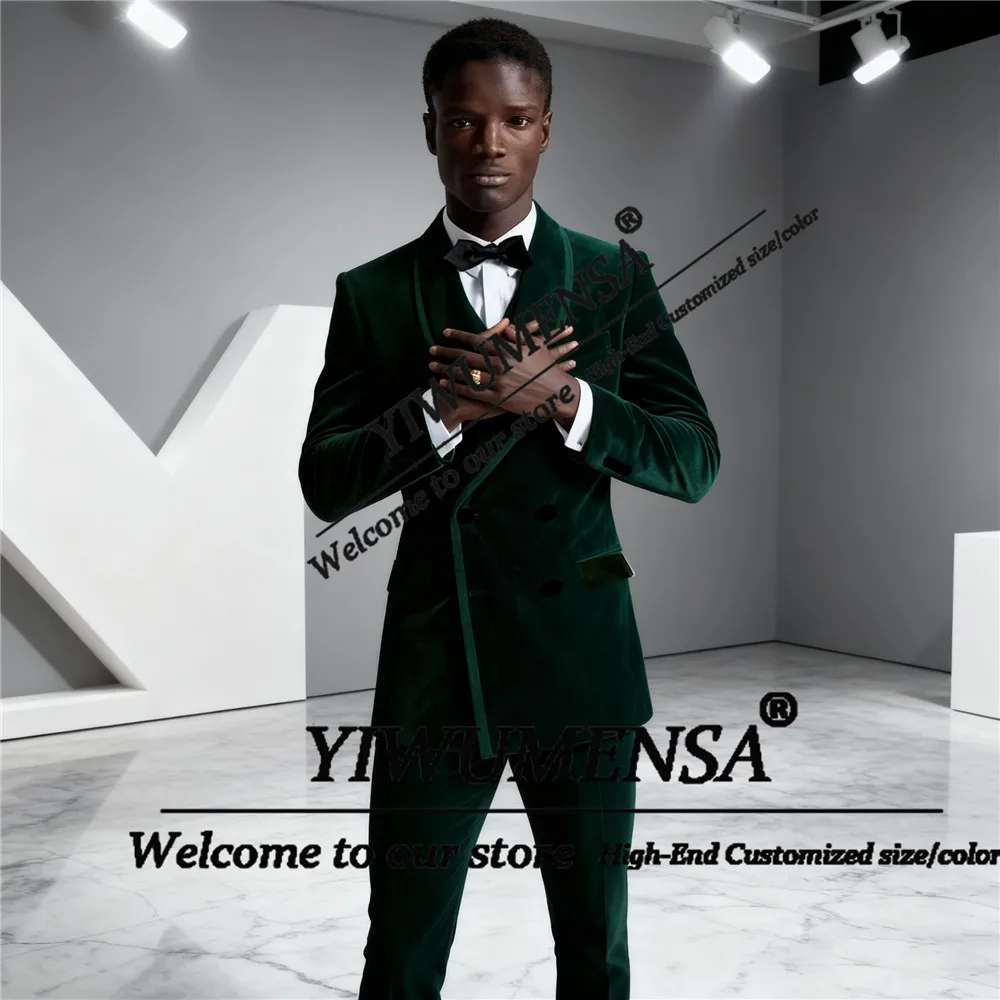 تصميم فريد من نوعه بدلة زفاف العريس ملابس للرجال المخملية مزدوجة الصدر حفلة موسيقية بليزرات مخصصة 2 قطعة رجل وتتسابق البدلات الرسمية #4