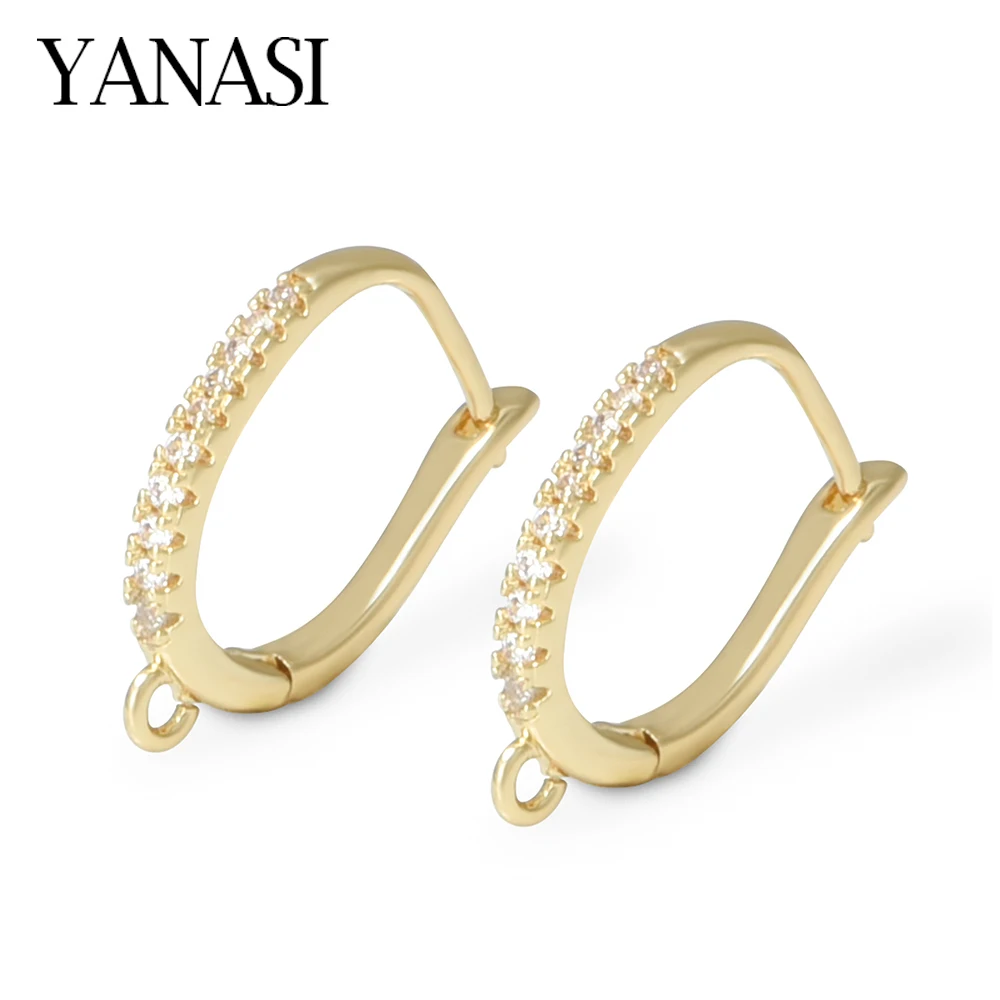 1 Pair DIY Earwire Fixtures 18K Gold/ Rhodium Plated With Zircon Accessories For Handmade Women\'s Earring Hooks Clasps Making
