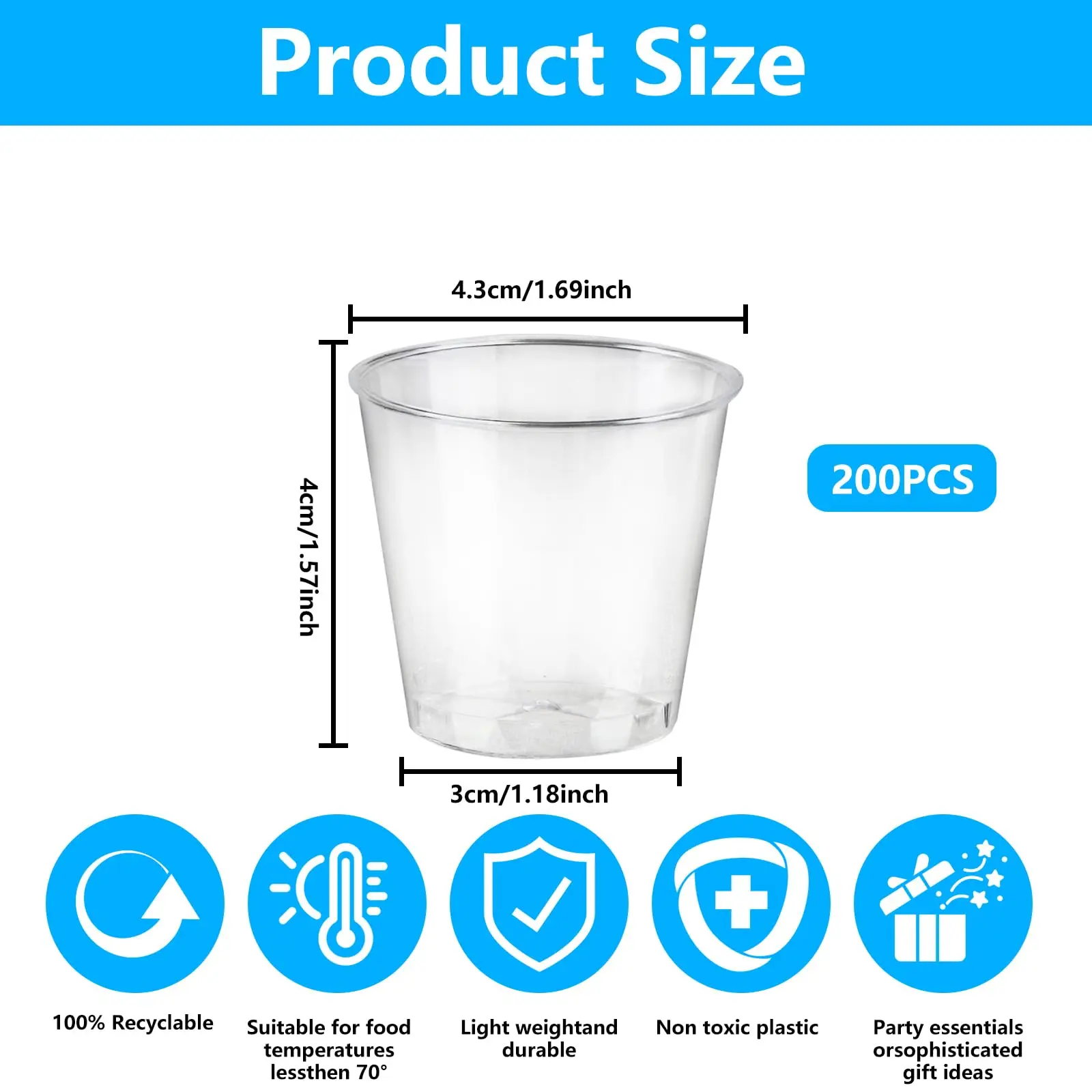 200 قطعة 30 مللي نظارات بلاستيكية شفافة قابلة لإعادة الاستخدام للحفلات/الزفاف/الحانات #2