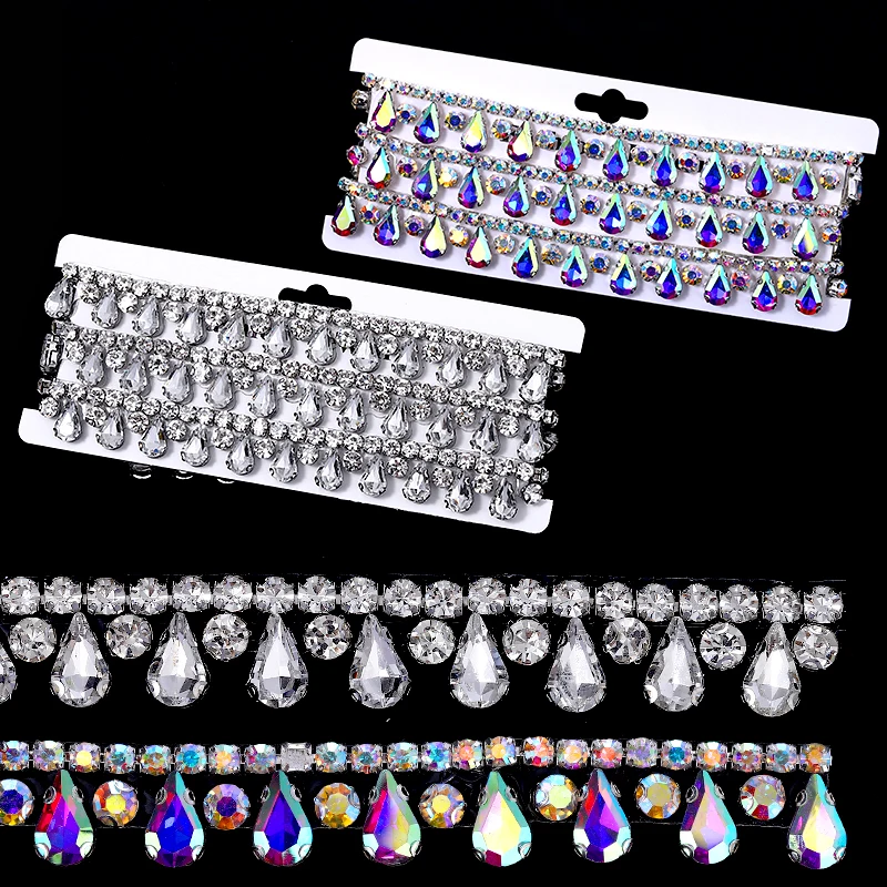 

Ducrystal 1Yard Motif Rhinestone Ribbon Hot Fix Glass Crystal Rhinestone Trim Chain for DIY Shoes, bags, Dresses Decoration