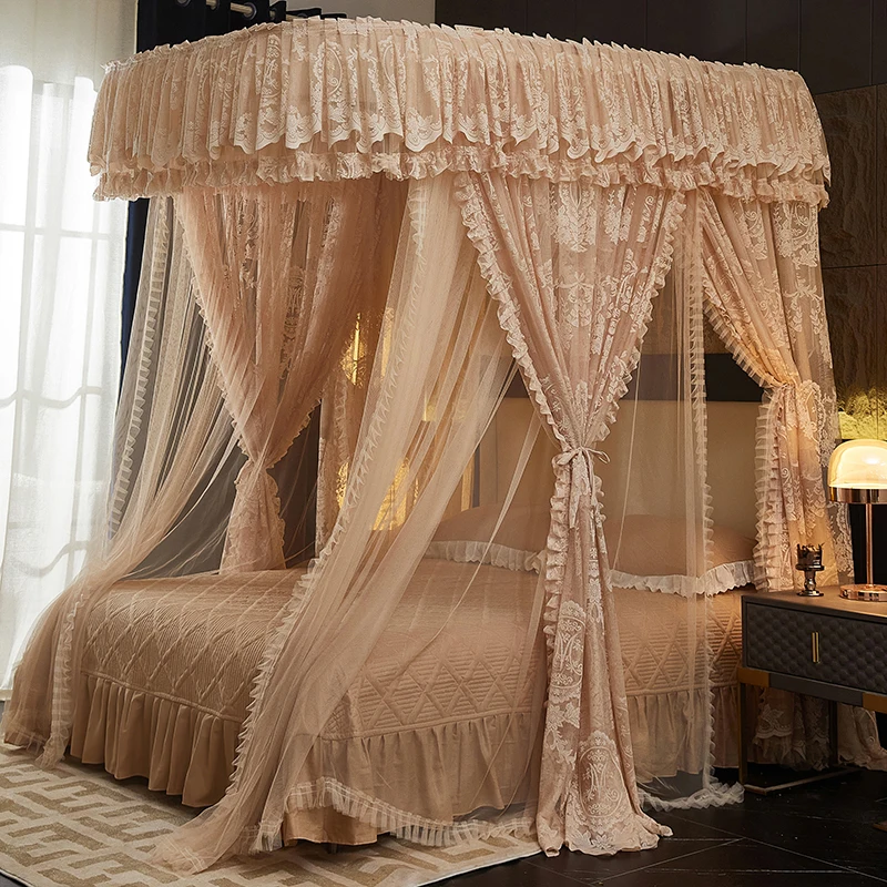 Lace u-rail mosquito net home bedroom luxury bed mantle floor bracket rod bold 3