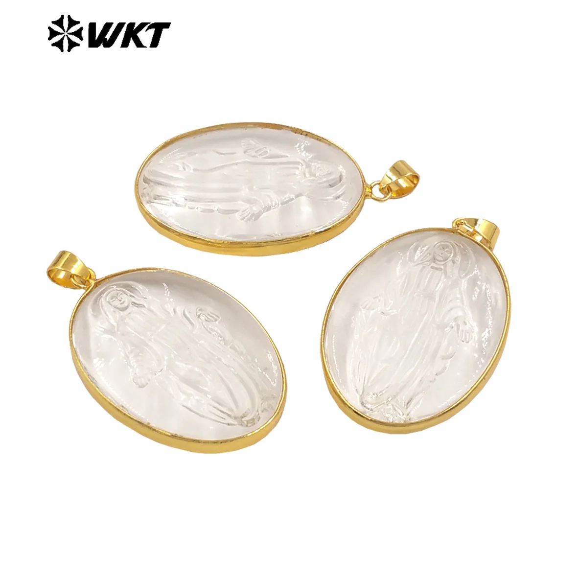 

WT-JP427 WKT New Style Crystal Quartz Oval Shape Pendant With 18k Real Gold Plated For Women Special Jewelry