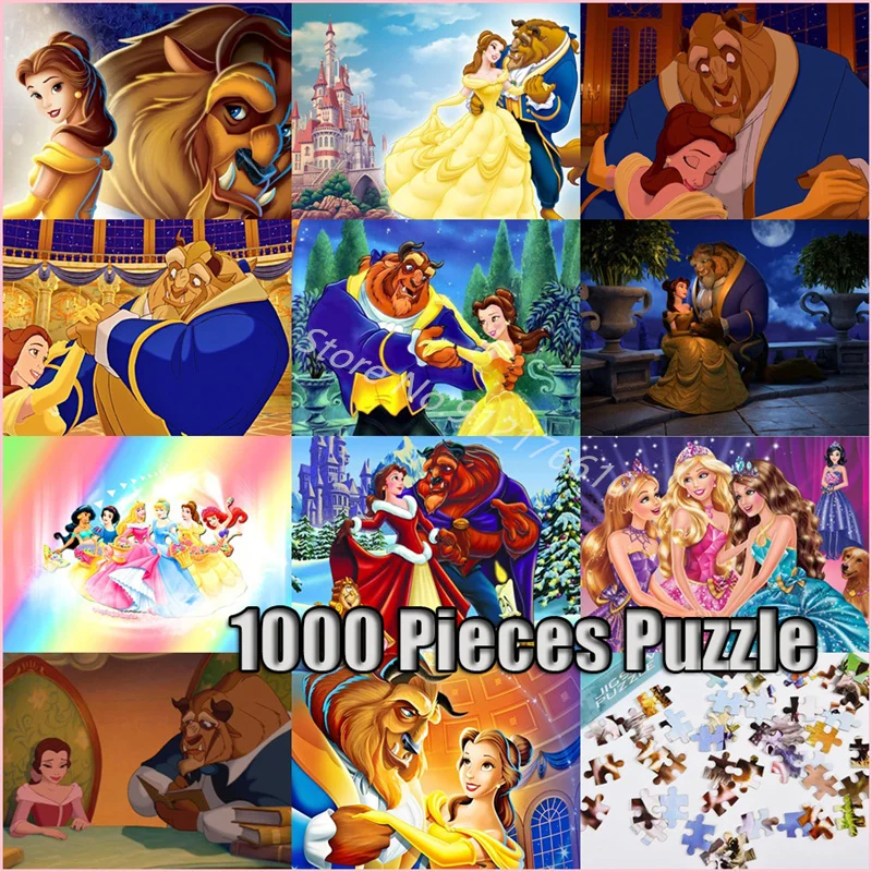 Beauty and The Beast Jigsaw Puzzles 1000 Pieces Disney Princess Cartoon Creative Game Art Handmade Toy Relax Nursery Game