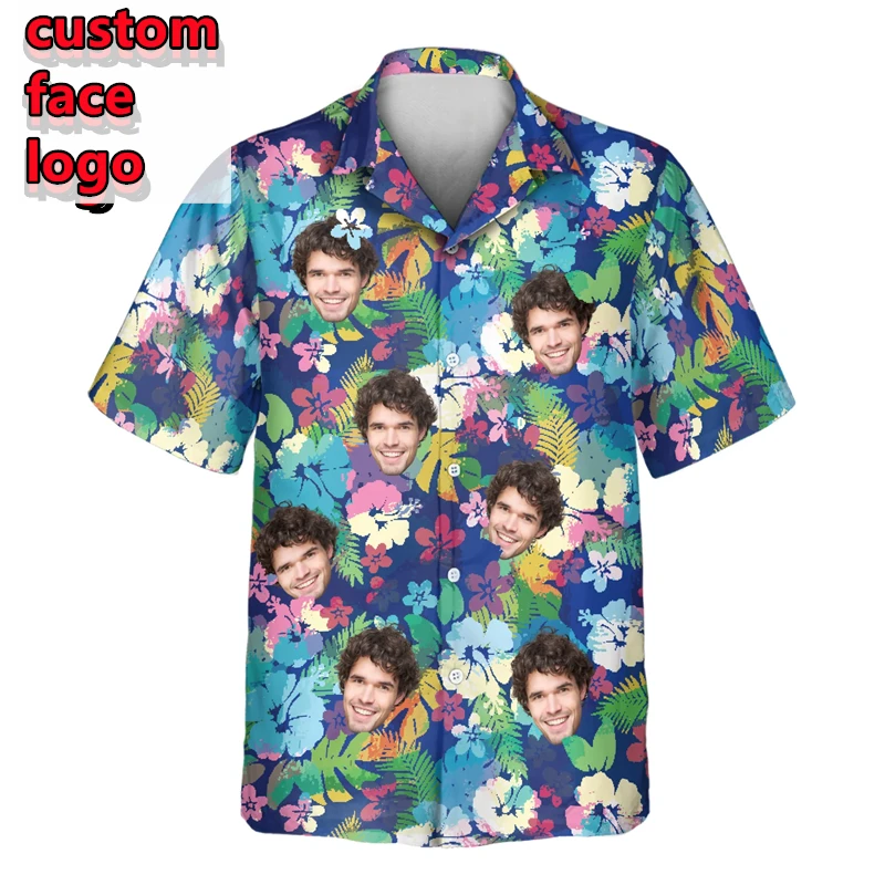 Custom Hawaiian Shirt DIY Personality Design Button Men Clothing Birthday Present Shirt Customized Photos Female Blouses Tops