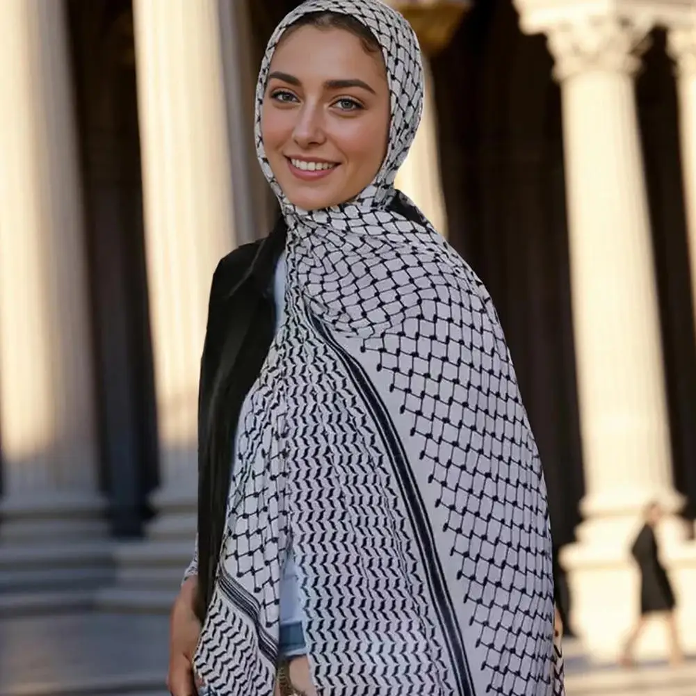 Bufanda de algodón con estampado de Kuffiyeh, Hijab de gran tamaño, transpirable, suave, larga, a la moda, pañuelo para la cabeza, chal musulmán, Ramadán