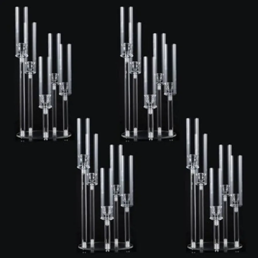 

PCS Arm Acrylic Candelabra for Table Wedding Centerpiece, Crystal Clear Candle Stick Holders Candelabra Centerpiece Stands with