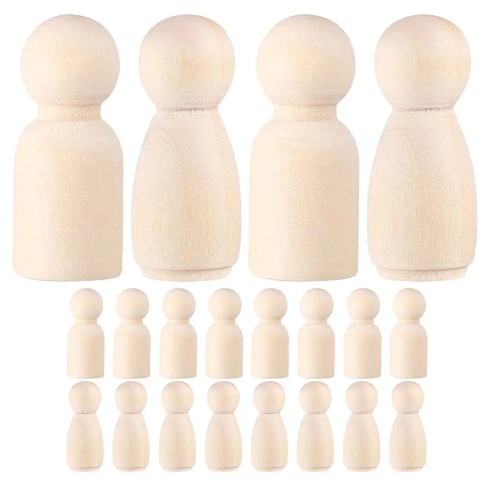 

20 Pcs Wooden Beige Color Unpainted Peg People Handicraft Toys DIY Blank Mini Figurines Projects Painting