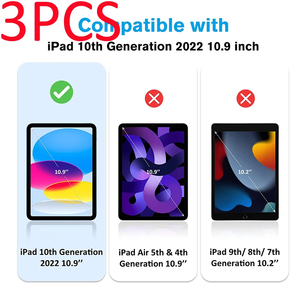 3PCS for Apple ipad 2022 10.9\'\' 10th Generation Gen 10 A2757 Tempered Glass screen protector protective tablet film HD