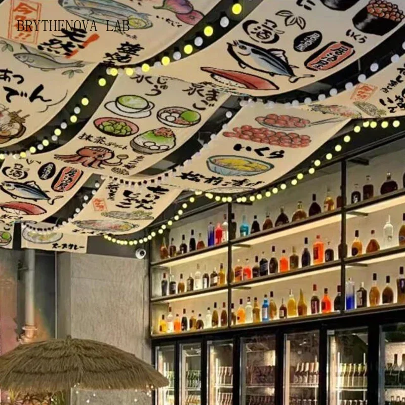 Japanese Cuisine Sky Curtain Hanging Cloth Indoor Ceiling Resturant Valance Izakaya Sky Canopy Camping Barbecue Atmosphere Decor