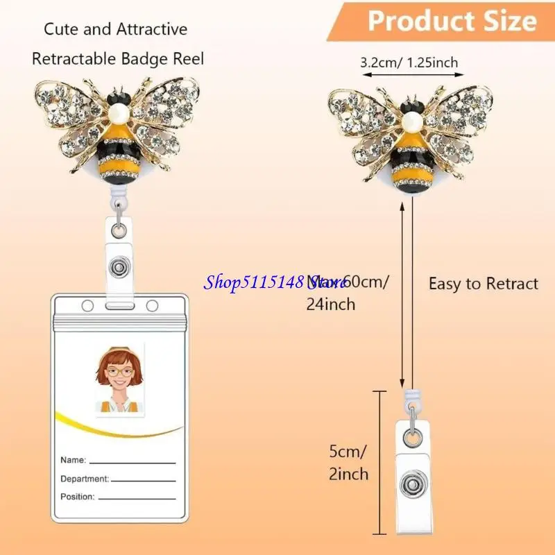 F3MA تمتد 60 سم راينستون راينستون بطاقات معرفات Butterfly Bees Clip Clip Clip Clip Lightweight ABS لمقطع أمان مكان العمل