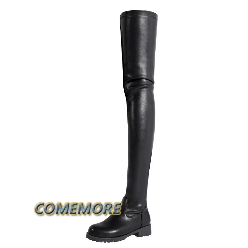 Luxury New Skidproof Platform Comfort Stretch Lug-Sole Over The Knee Boots Women\'s Black White Shoes Fashion Casual Cool Size 43