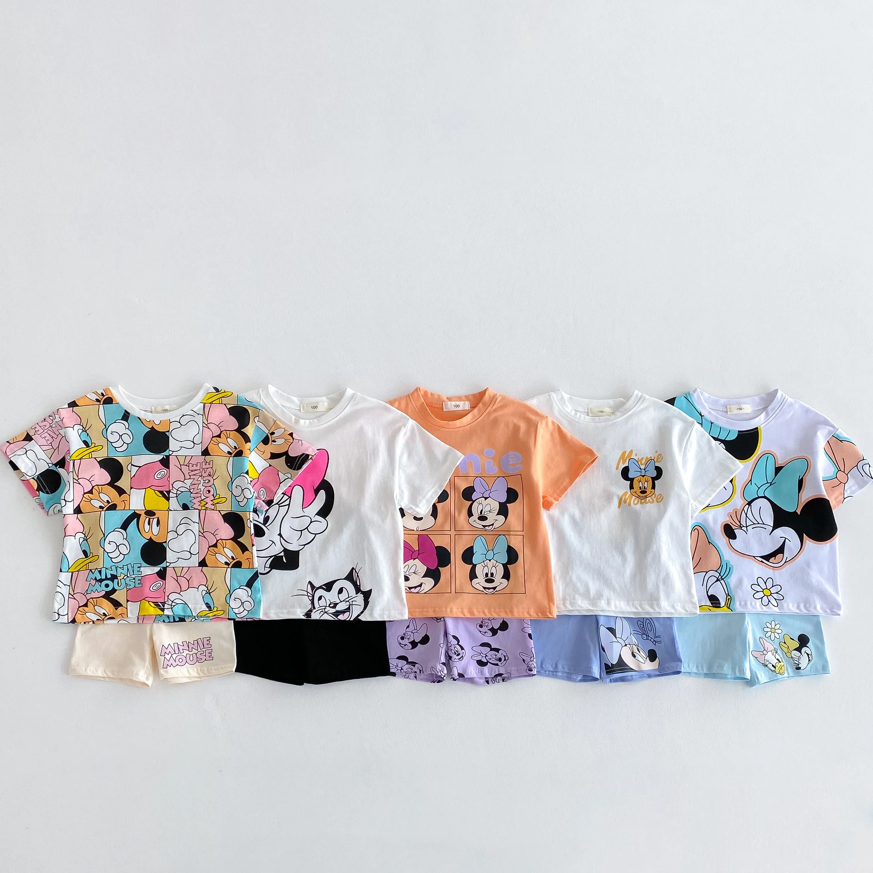 Printed Disney Minnie Girls T-shirt Shorts Outfits Summer Clothes Fashion Casual Short Sleeve Suit Cartoon Cute Baby Girl Set