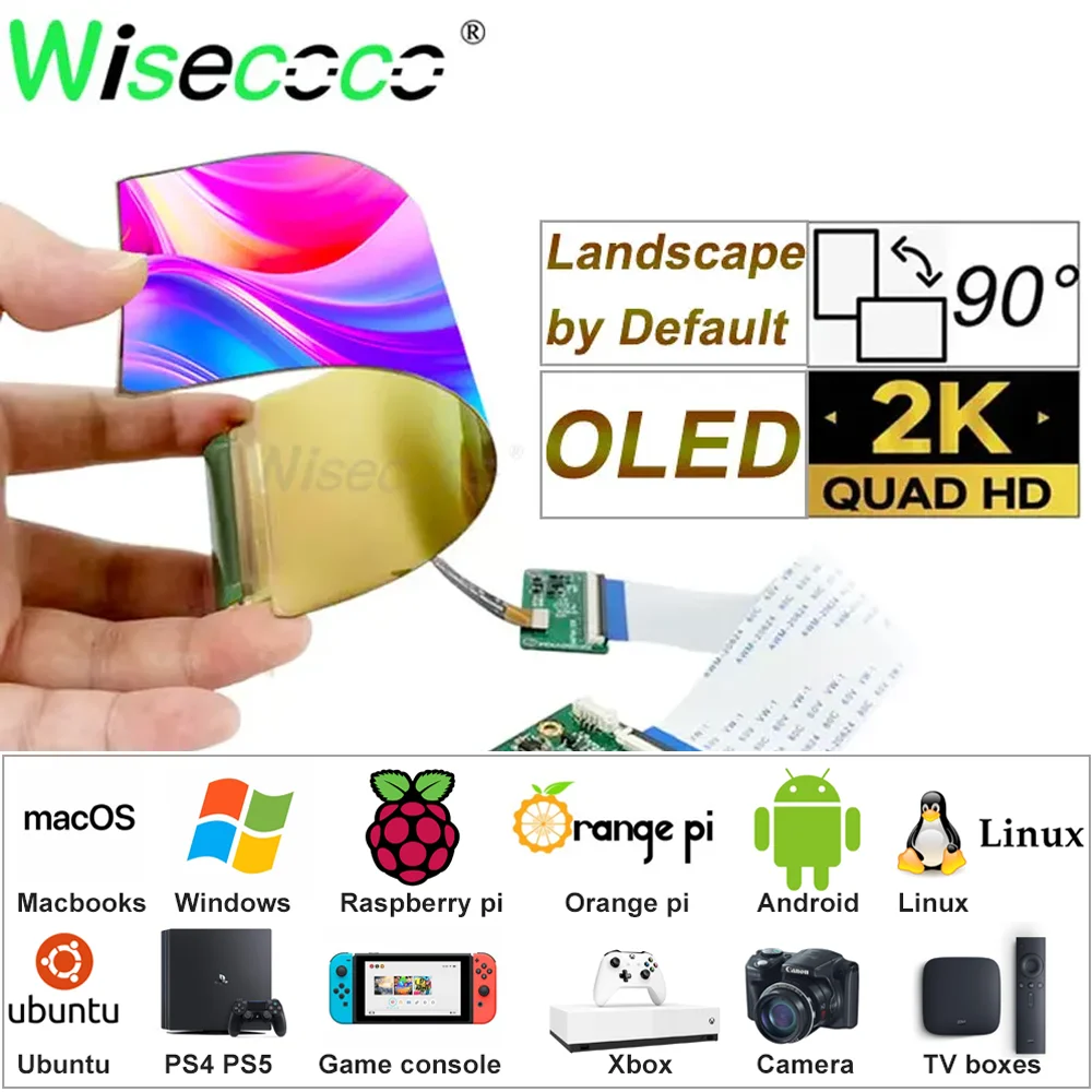 Wisecoco Flexible Display 6 Inch OLED 2K 2880x1440 IPS Amoled Flexible Screen 60Hz Landscape By Default Driver Board