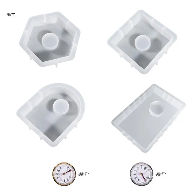 

X5QE Bookend Table Clock Resin Mould Hexagonal Square Oval Rectangular Silicone Mold for Preserving Flowers Diy Wedding Gift