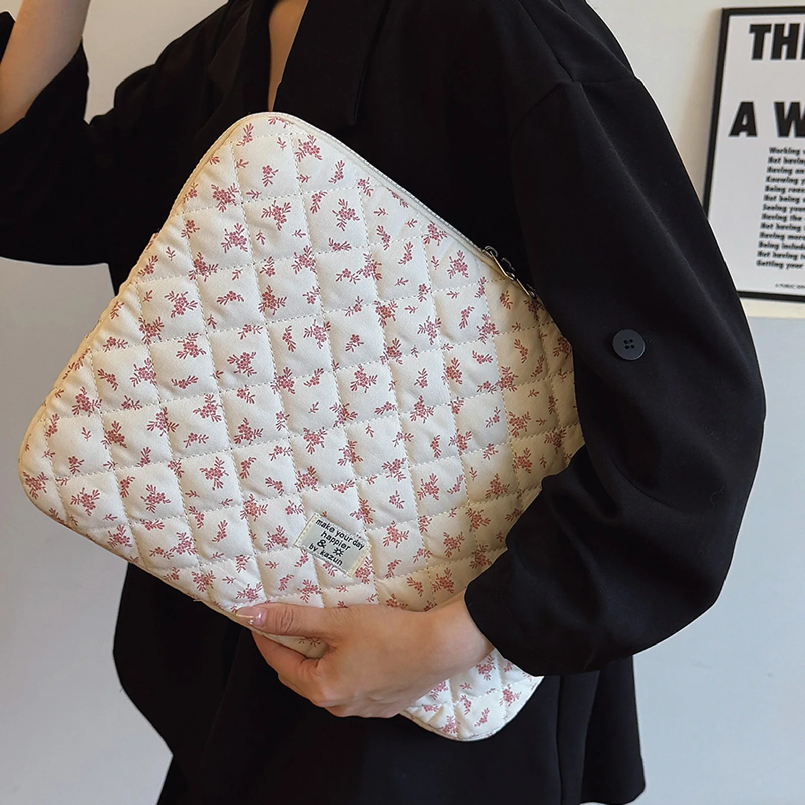 Tas Laptop Maple Leaf 2025 Bahan Katun Kapasitas Besar Bordir Tempat Penyimpanan Laptop Tas Jinjing Laptop Lucu Kantong Tablet Notebook