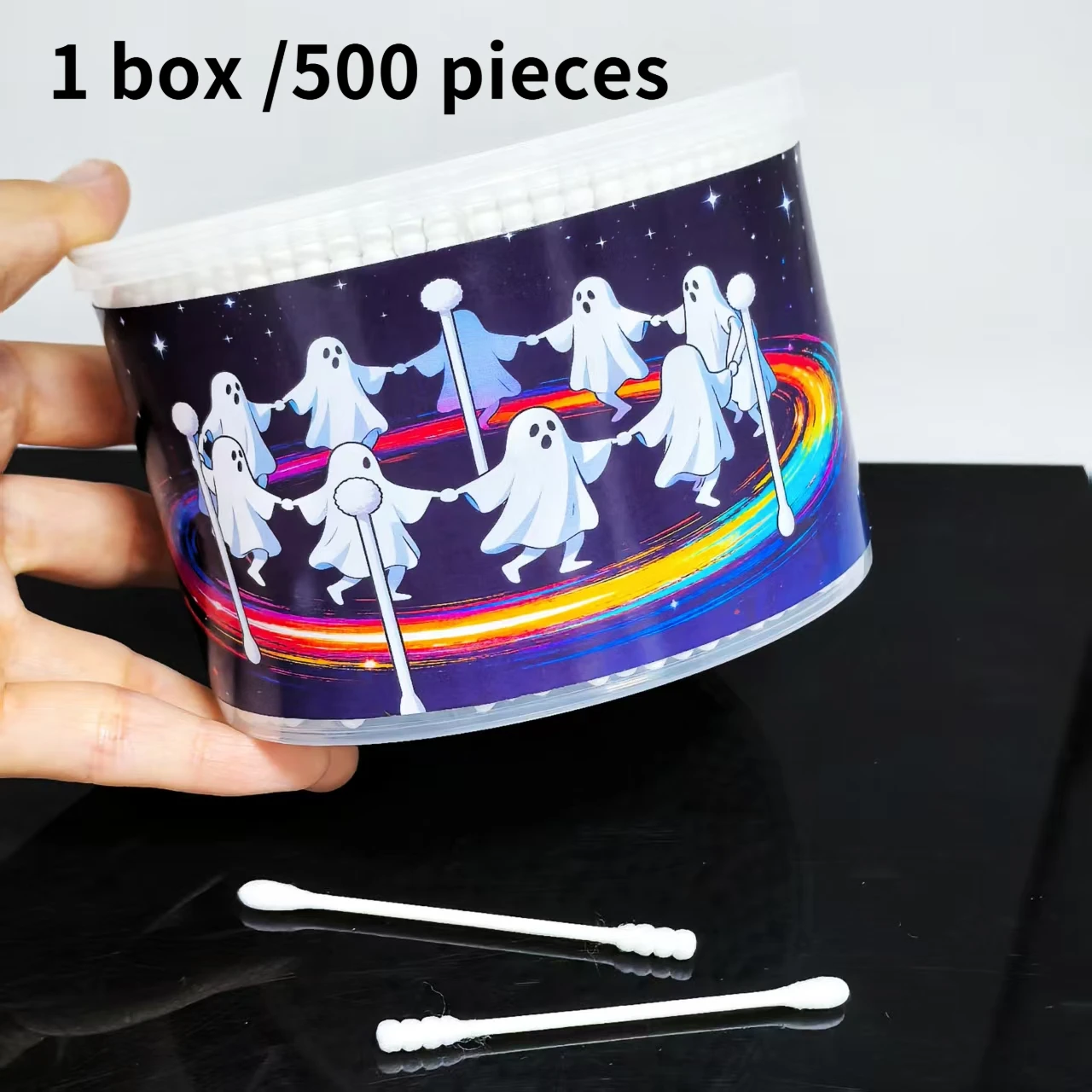 500개 유령 요소 창의적인 면봉 통 이중 헤드 성인용 면봉 할로윈 선물 면봉