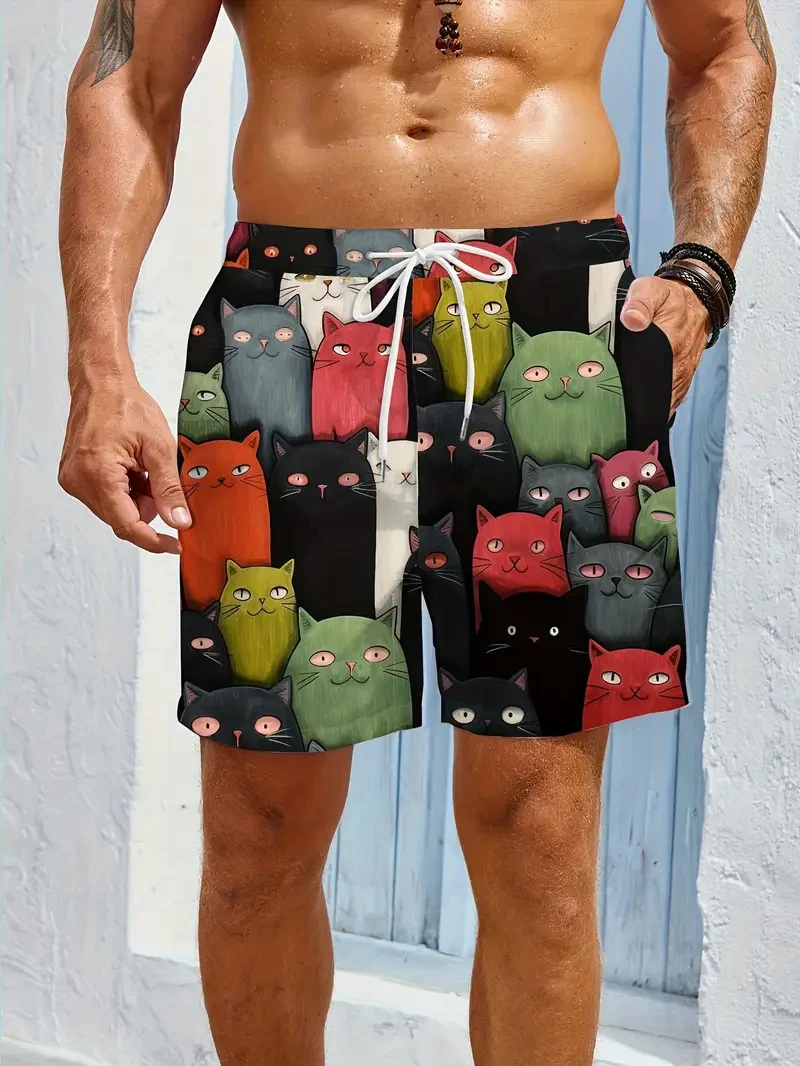 2025 Fashion Cute Cat Printed Beach Shorts For Men Women Sports Shorts Fashion Y2k Casual Summer Quick Dry Y2k Swimming Trunks