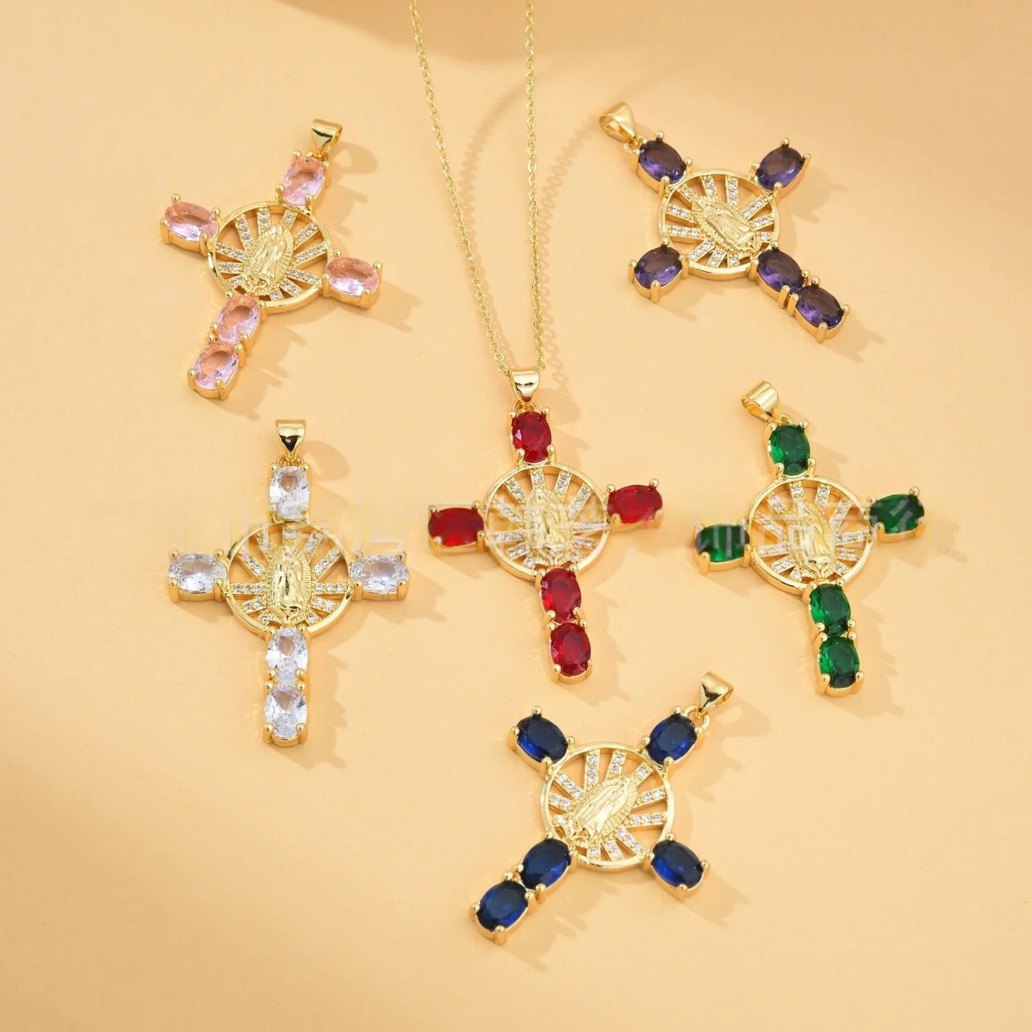 5 Pieces European and American Zircon Virgin Mary Cross Pendant Accessorie DIY Pearl Necklace Jewelry Making Materials Wholesale