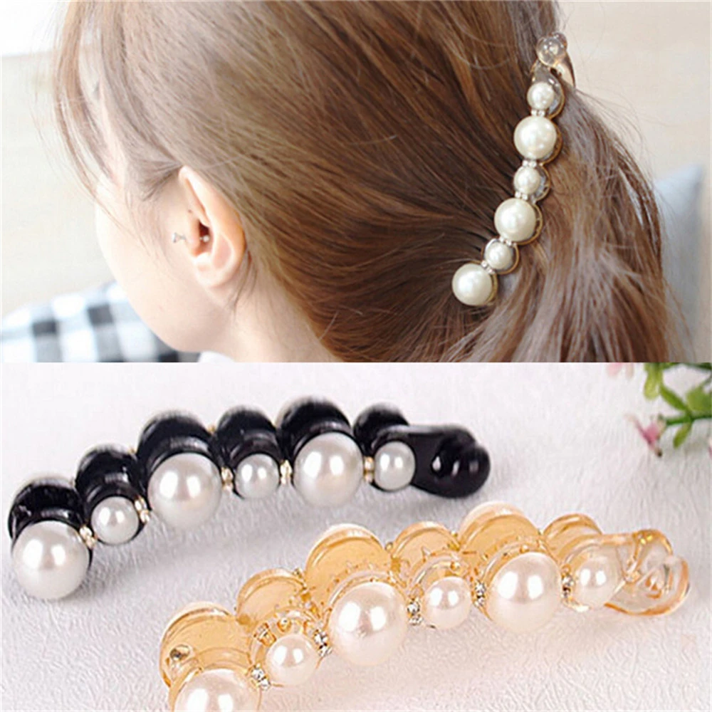 New Fashion Pearl Vertical Banana Clip Women's Ponytail Twist Clip Girl Hair Claw Sweet Hairpin Hair Accessories