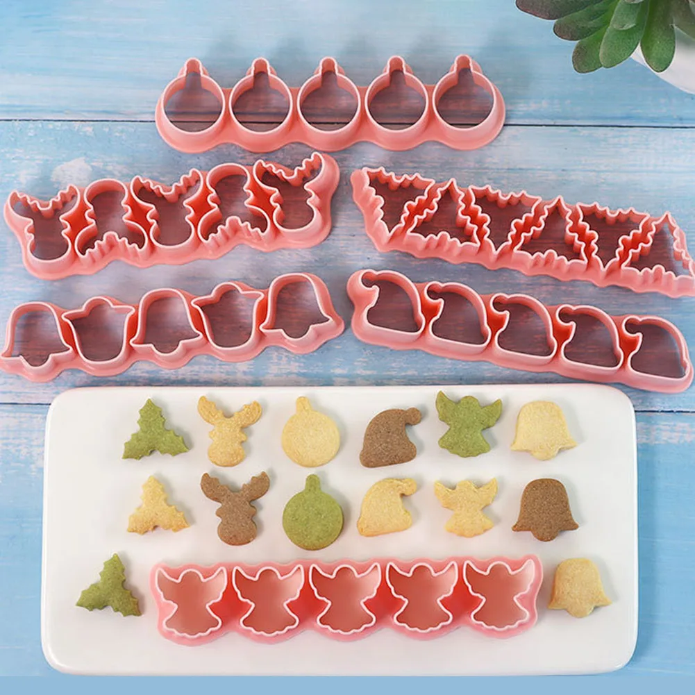 For Holiday Baking Cookie Cutter Set 6pcs Featuring Christmas Themed Shapes Made from Reusable PP Material for Multiple Uses