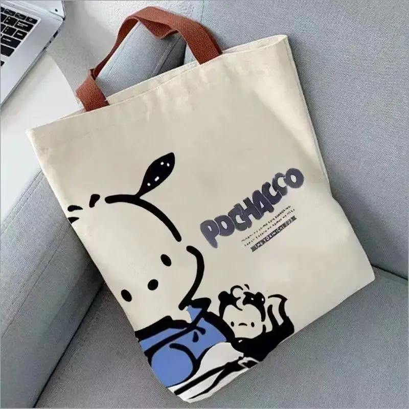 Sanrio Pacha Dog Simple Canvas Bag Women's Vertical Cartoon Anime Cute Tote Bag Versatile Commuter Shoulder Bag