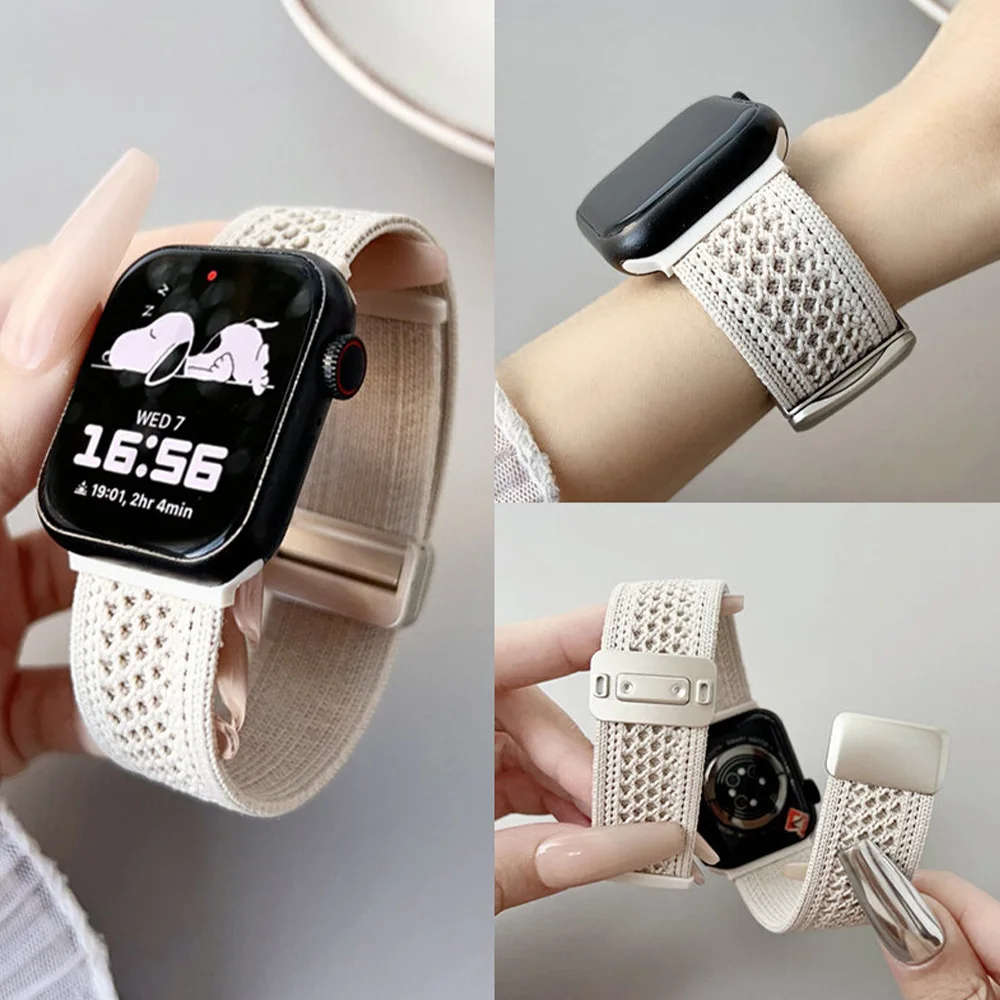 Magnetic Braided Breathable Strap for Apple Watch Bands 42mm 40mm 44mm 41mm 45mm Hollow-Out Band for iWatch Series 11 10 9 8 SE