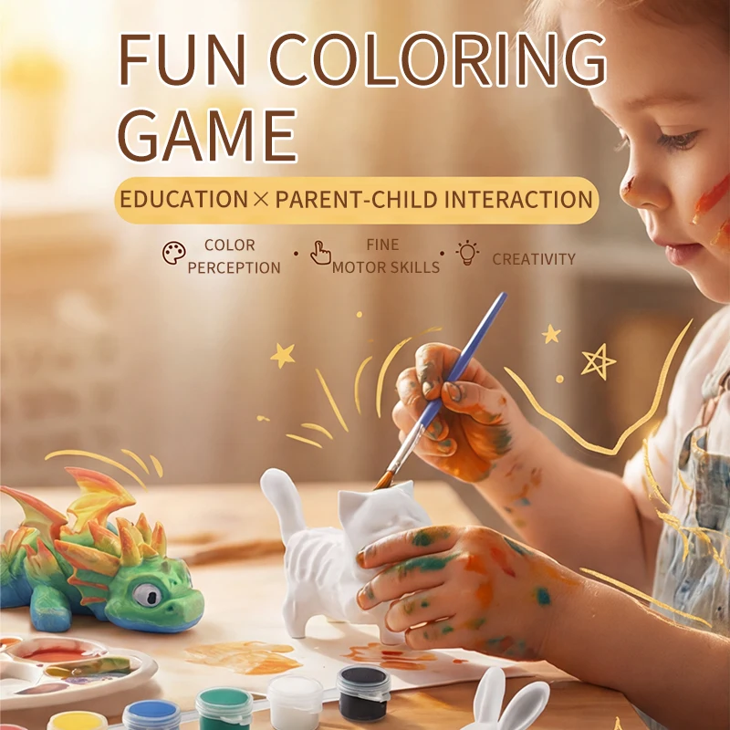 

Paint Your Own Pet Figurines Kit for Kids Gypsum Animal DIY Craft Coloring Art Activity Educational Gift for Boys Girls Graffiti