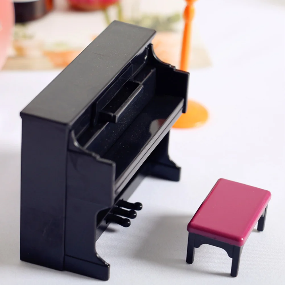 

Dollhouse Piano for Children Mini Upright Stool Adornment Suite Miniature Home Decor Plastic Baby Furniture