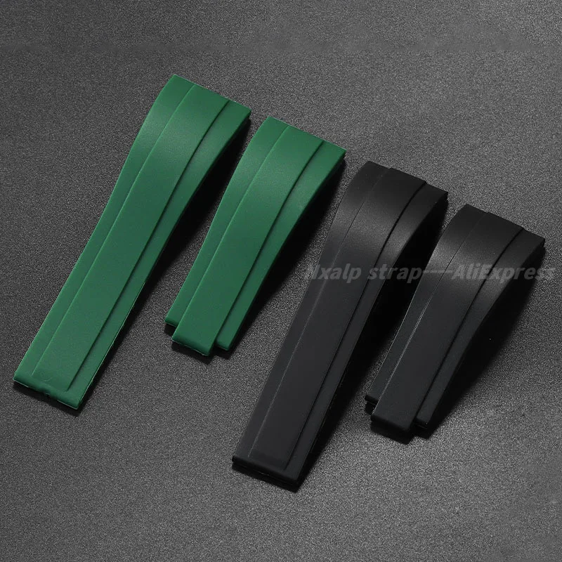 20mm Rubber Watchband for Rolex Black Green Water Ghost Bracelet for Submariner Daytona Diving Silicone Strap Adjustable Size