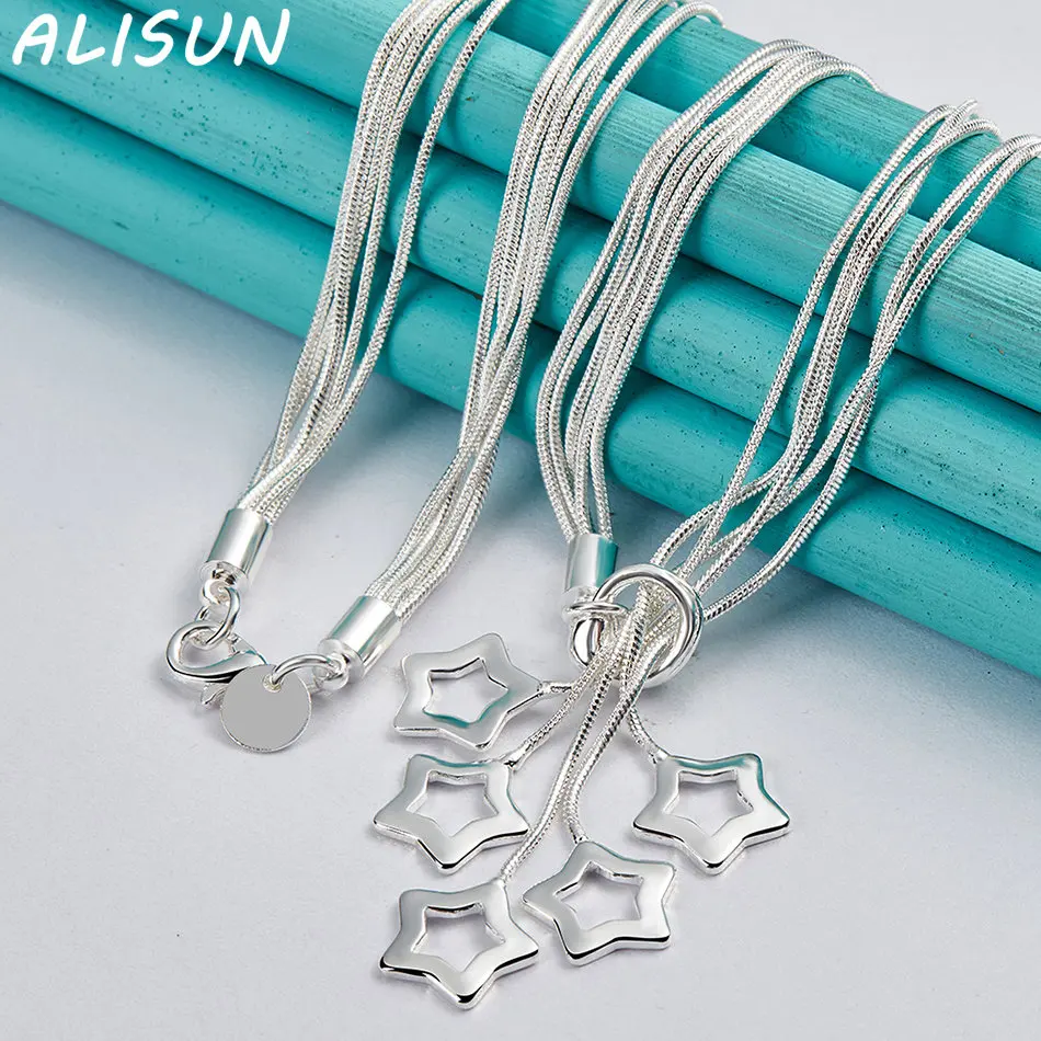 

925 Sterling Silver Necklaces Many Snake Chain Stars Pendant Necklace 18 inch Woman Fine Jewelry Personality Fashion Accessories