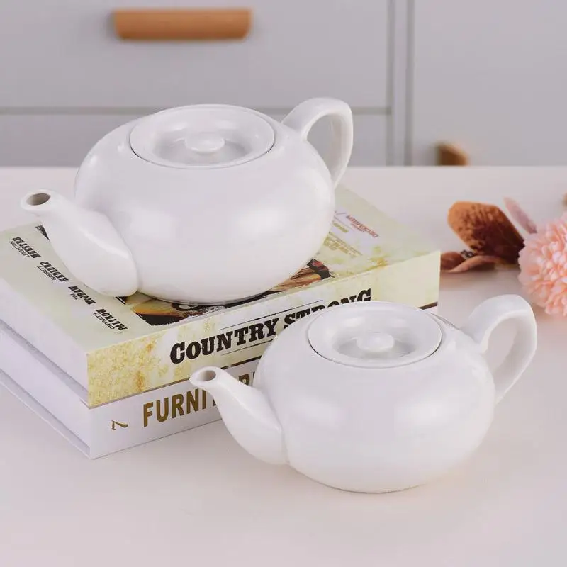 Large Capaci Cerc Tea Pot Hotel Restaurant White Porcelain Tea Set With Lid For Home Use Handmade Crted Pearled