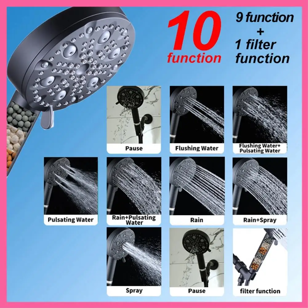 

ABNM Filtered Shower Head Showerhead Reduces Dry Itchy Skin 10 Spray Mode With Filters, Black